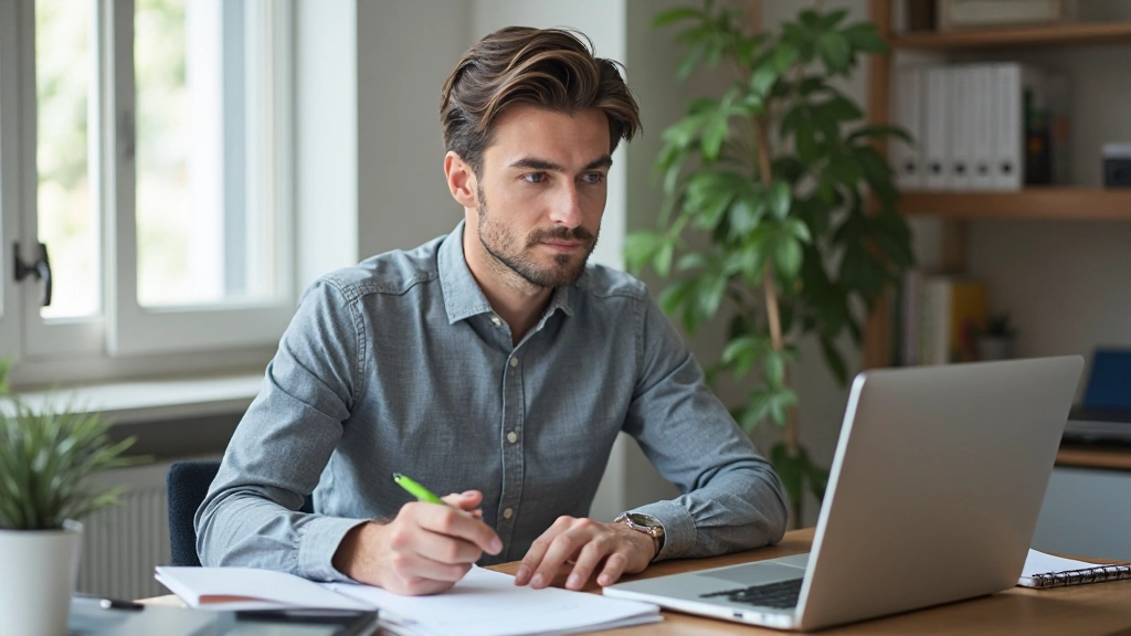 Person an Schreibtisch mit Karriereentwicklungsplan und Zielen