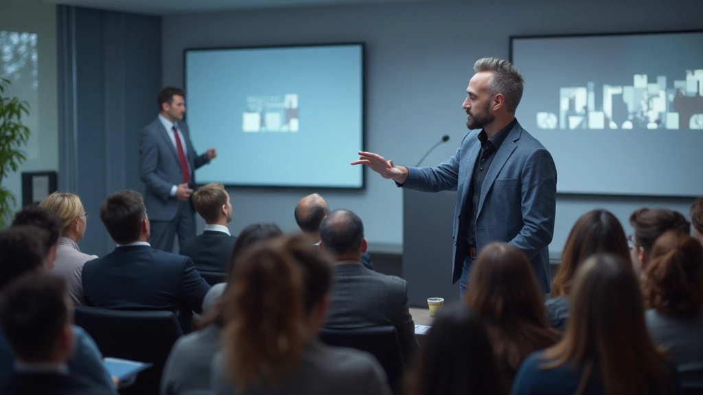 Professionelle Präsentation eines Mannes vor Publikum in Konferenzraum