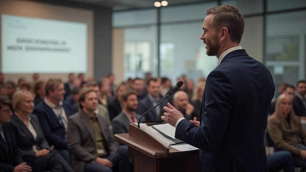 Geschäftsperson präsentiert vor kleinerem Publikum in Konferenzraum