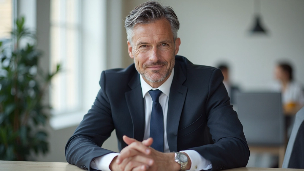 Professionelles Bild eines Mannes in formeller Kleidung in einem Konferenzraum, der eine Gehaltsverhandlung führt, zwei Personen sichtbar mit zwei Händen, aufrechte Körperhaltung, fokussierter Ausdruck, modernes Büroumfeld