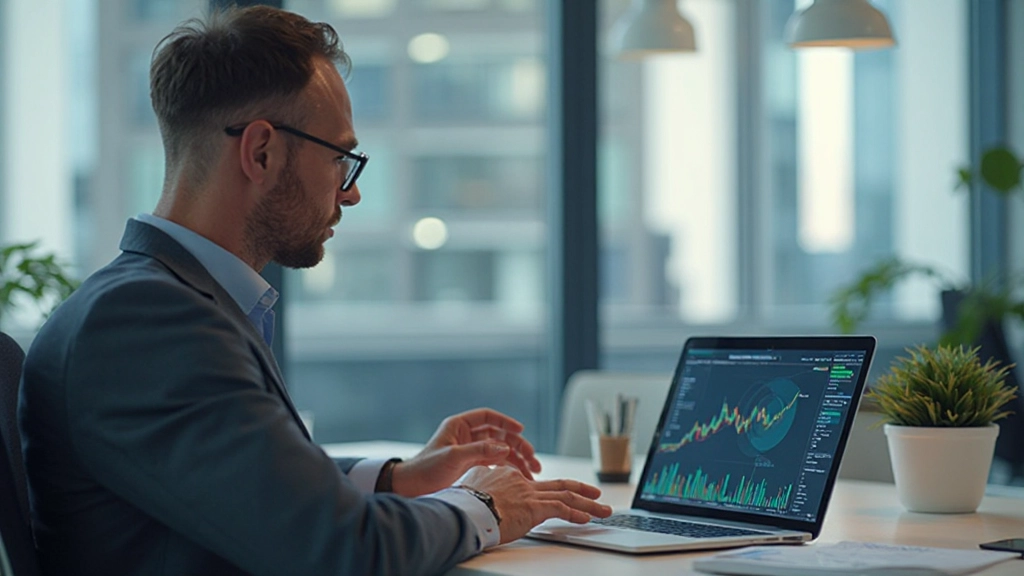 Professionelle Person analysiert Karrierefortschritt und Leistungsmetriken auf Laptop